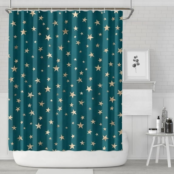 Teal Christmas Star Pattern Shower Curtain 84"x72" ,Bathroom Decorative Shower Curtains Set with 12 Hooks,Modern Waterproof Washable Shower Curtain