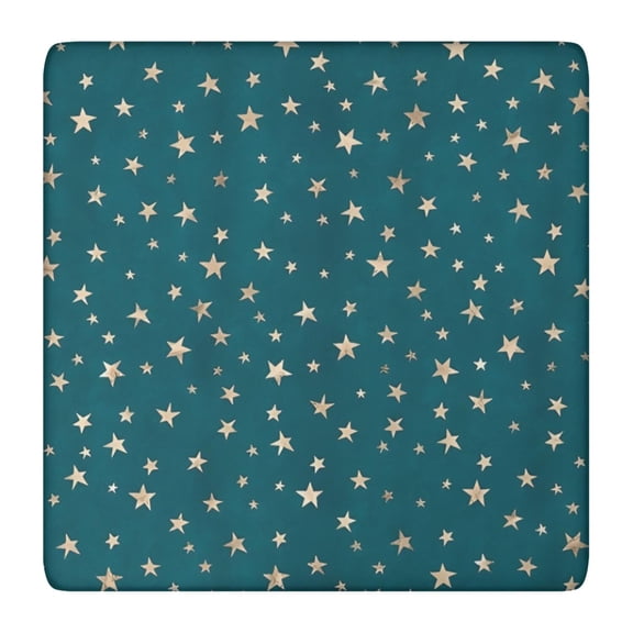 Teal Christmas Star Pattern Square Fitted Tablecloth with Elastic Edge,Square Table Cover,Washable Elastic Table Cover for Home Kitchen Party Decor 36"x36"