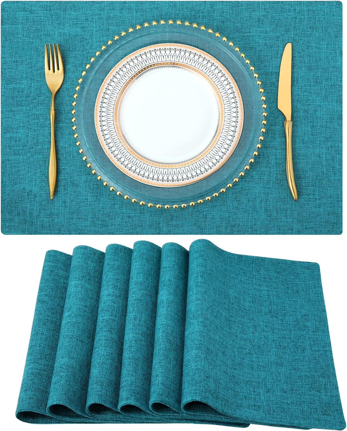 Teal Cloth Placemats Set Of 6 u2013 Cotton Linen Blend Washable Spring teal-cloth-placemats-set-of-6-u2013-cotton-linen-blend-washable-spring