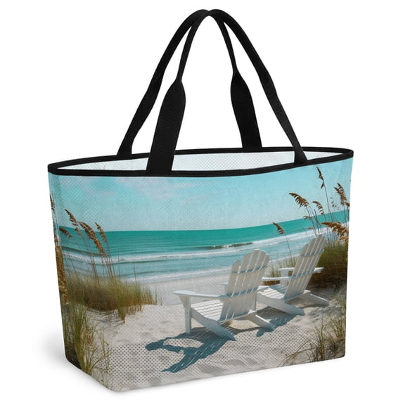 Teal Coastal Beach Beach Bag for Women, Large Breathable Mesh Beach Tote Bag, Summer Nature Ocean Sea Waves Landscape Sandproof Lightweight Travel Bags for Vacation Picnic Swimming Pool