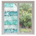 thumbnail image 1 of Teal Coastal Beach Window Privacy Film, Nautical Starfish Coral Vintage Wooden Static Cling UV Sun Blocking Heat Control Window Tint Day and Night, Non-Adhesive One Way Privacy Cover 35.4''x78.7'', 1 of 7