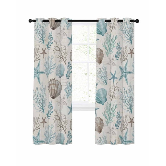 Teal Coastal Blackout Curtains for Bedroom Living Room, Summer Starfish Shell Coral Nautical Retro 63 In Long Thermal Insulated Room Darkening Drapes Grommet Window Treatments, 42 x 63 In