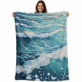 thumbnail image 1 of Teal Coastal Blanket Soft Cozy Warm Throw Blanket for Couch, Plush Fuzzy Flannel Fleece Blankets for Sofa, Summer Beach Nautical Ocean Waves Bed Blankets Lightweight Gifts for Women, 50"x80", 1 of 9