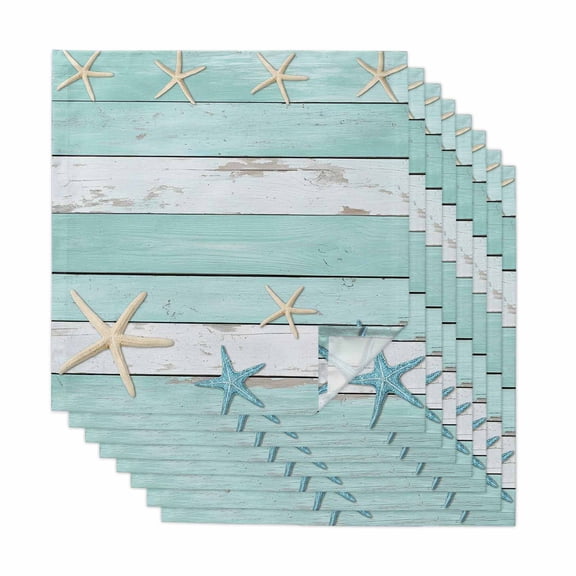 Teal Coastal Cloth Napkins, Retro Summer Beach Nautical Starfish Washable and Reusable Dinner Napkins Set of 8, Table Napkin for Kitchen Party Birthday Wedding Hotel Housewarming 20"x20"