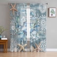 thumbnail image 1 of Teal Coastal Crab Sheer Curtains 96 Inches Long 2 Panels Set, Window Sheer Curtains for Living Room/Bedroom, Nautical Starfish Coral Summer Light Filtering Rod Pocket Curtain 52'' x 96'' x 2, 1 of 7