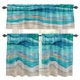 thumbnail image 1 of Teal Coastal Kitchen Curtains Sets for Windows 36 Inch Length, Summer Beach Nautical Abstract Art Rod Pocket Window Treatments Tier Curtains and Valances Set for Bedroom/Bathroom, 1 of 8