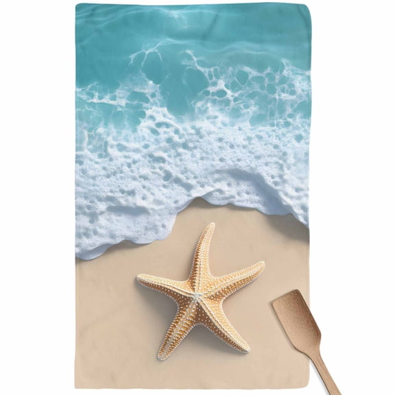 Teal Coastal Kitchen Towel Dish Cloths Set of 1, Microfiber Soft Kitchen Hand Towels, Summer Beach Starfish Nautical Seaside Absorbent Quick Drying Dishcloths 18 x 28 Inches
