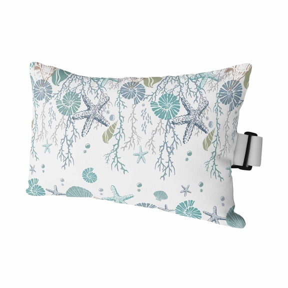 Teal Coastal Outdoor Chaise Lounge Pillows Starfish Coral Shell Summer Ocean Beach Lumbar Pillows with Insert Adjustable Elastic Strap Headrest Pillow for Recliner Patio Chair 1 Pack 11x16 Inch