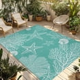 thumbnail image 1 of Teal Coastal Outdoor Rug for Patio/Deck/Porch, Non-Slip Large Area Rug 5 x 7 Ft, Starfish Coral Summer Beach Ocean Indoor Outdoor Rugs Washable Area Rugs, Reversible Camping Rug Carpet Runner, 1 of 8