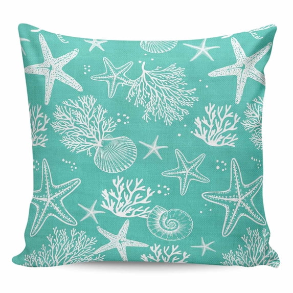 Teal Coastal Pillow Covers 26x26 Inch Decorative Throw Pillow Cover, Nautical Beach Starfish Coral Summer Sofa Pillowcases Accent Cushion Case Home Decor Bedroom Living Room