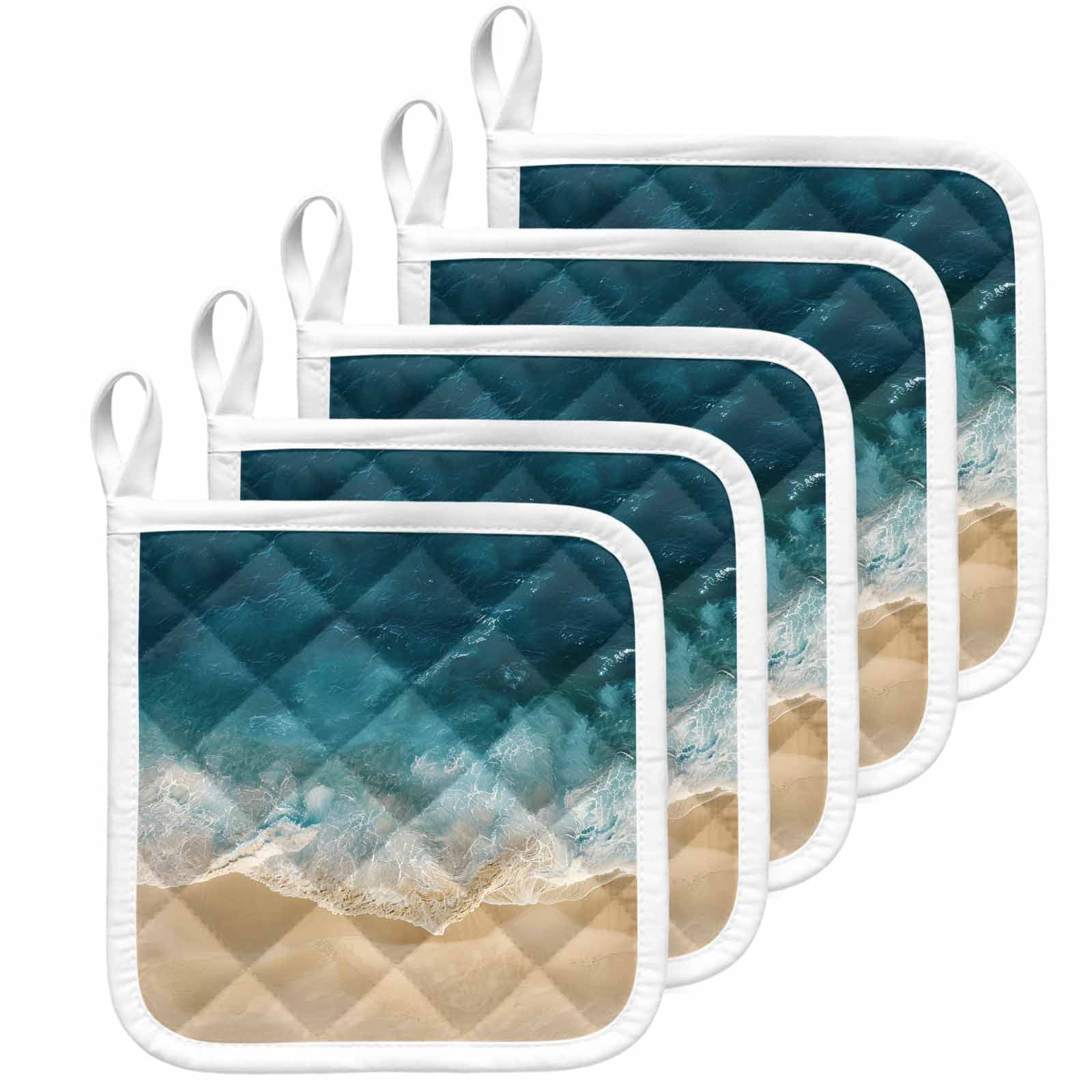 Teal Coastal Pot Holders for Kitchen Heatproof Potholder, 5 Pack Summer Beach Nautical Saeside Hot Pads Multipurpose Oven Pads Cloth Potholders Trivet for Cooking Baking