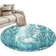thumbnail image 1 of Teal Coastal Round Area Rugs Collection 3.3', Beach Botanical Seals Ocean Nautical Non Slip Indoor Circular Throw Runner Rug Floor Mat Carpet for Living Room Dining Table Bedroom Nursery, 1 of 9