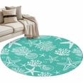 thumbnail image 1 of Teal Coastal Round Area Rugs Collection 4', Nautical Beach Starfish Coral Summer Non Slip Indoor Circular Throw Runner Rug Floor Mat Carpet for Living Room Dining Table Bedroom Nursery, 1 of 9