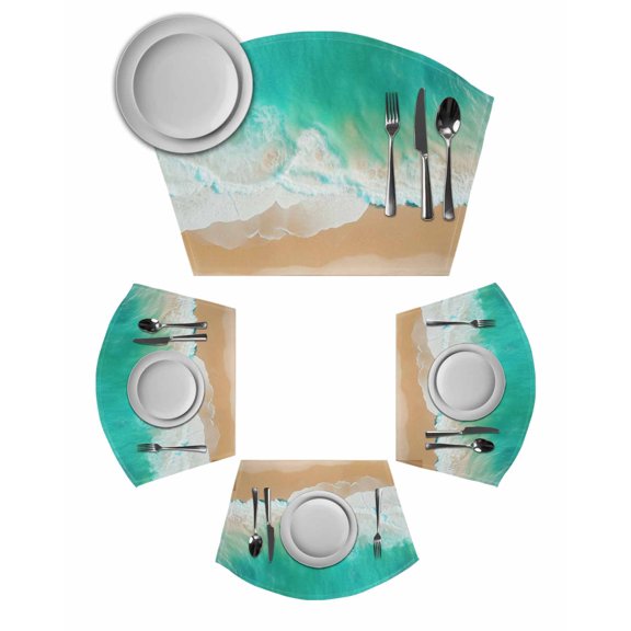 Teal Coastal Round Placemats Set of 2, Summer Beach Seaside Ocean Nautical Placemats for Round Dining Table Shape Wedge Placemats for Outdoor Indoor Wipeable Clean Table Place Mats