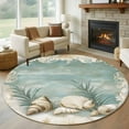 thumbnail image 1 of Teal Coastal Round Rug 5ft Washable Circle Kitchen Rugs Non Slip Vintage Ocean Beach Shell Nautical Large Area Rug Indoor Floor Carpet for Bedroom Living Room Home Office Dining Room Nursery, 1 of 8