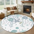 thumbnail image 1 of Teal Coastal Round Rugs for Living Room 6ft Starfish Coral Shell Summer Ocean Beach Non Slip Circle Rug Washable Low-Profile Indoor Carpet for Bedroom, Dining Room, Bathroom, 1 of 9