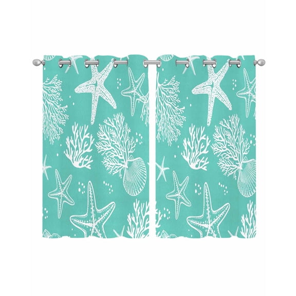 Teal Coastal Sheer Curtains 39 Inch Length 2 Panels Set for Living Room/Bedroom, Nautical Beach Starfish Coral Summer Kitchen Curtains Grommet Semi-Sheer Curtains Drapes Window Treatments 27.5"x39"x2