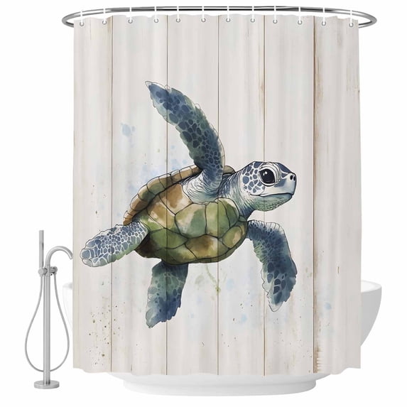 Teal Coastal Shower Curtain Set - Small 36" x 72" Washable Bathtub Curtain with 12 Hooks, Sea Turtle Nautical Beach Ocean Vintage Waterproof Fabric Stall Shower Curtains for Bathroom/Bathtub Décor
