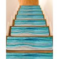 thumbnail image 1 of Teal Coastal Stair Treads for Wooden Steps Indoor Runner Rug Carpet, Summer Beach Nautical Abstract Art 4 Pieces Peel and Stick Staircase Step Treads Covers Washable Throw Door Mats, 30"x8", 1 of 5