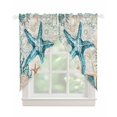 thumbnail image 1 of Teal Coastal Starfish Swag Valances for Windows, Vintage Summer Beach Nautical Coral Rod Pocket Sheer Valances for Windows, Swag Toppers Light Filtering for Kitchen Living Room 2 Panels 36''x63'', 1 of 6