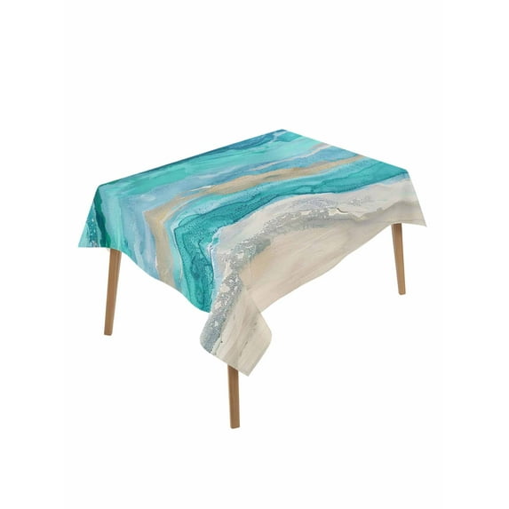 Teal Coastal Table Cloth, Summer Beach Nautical Abstract Art Waterproof Tablecloth for Rectangle Tables, Reusable Washable Fabric Table Cover for Restaurant Kitchen Dining Tables 60"x84"