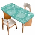 thumbnail image 1 of Teal Coastal Table Cloths for 5 Foot Rectangle Tables, Starfish Coral Summer Beach Ocean Patio Waterproof Elastic Fitted Tablecloths, Washable Rectangular Table Cover for Camping, 1 of 8