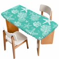 thumbnail image 1 of Teal Coastal Table Cloths for 6 Foot Rectangle Tables, Nautical Beach Starfish Coral Summer Patio Waterproof Elastic Fitted Tablecloths, Washable Rectangular Table Cover for Camping, 1 of 8