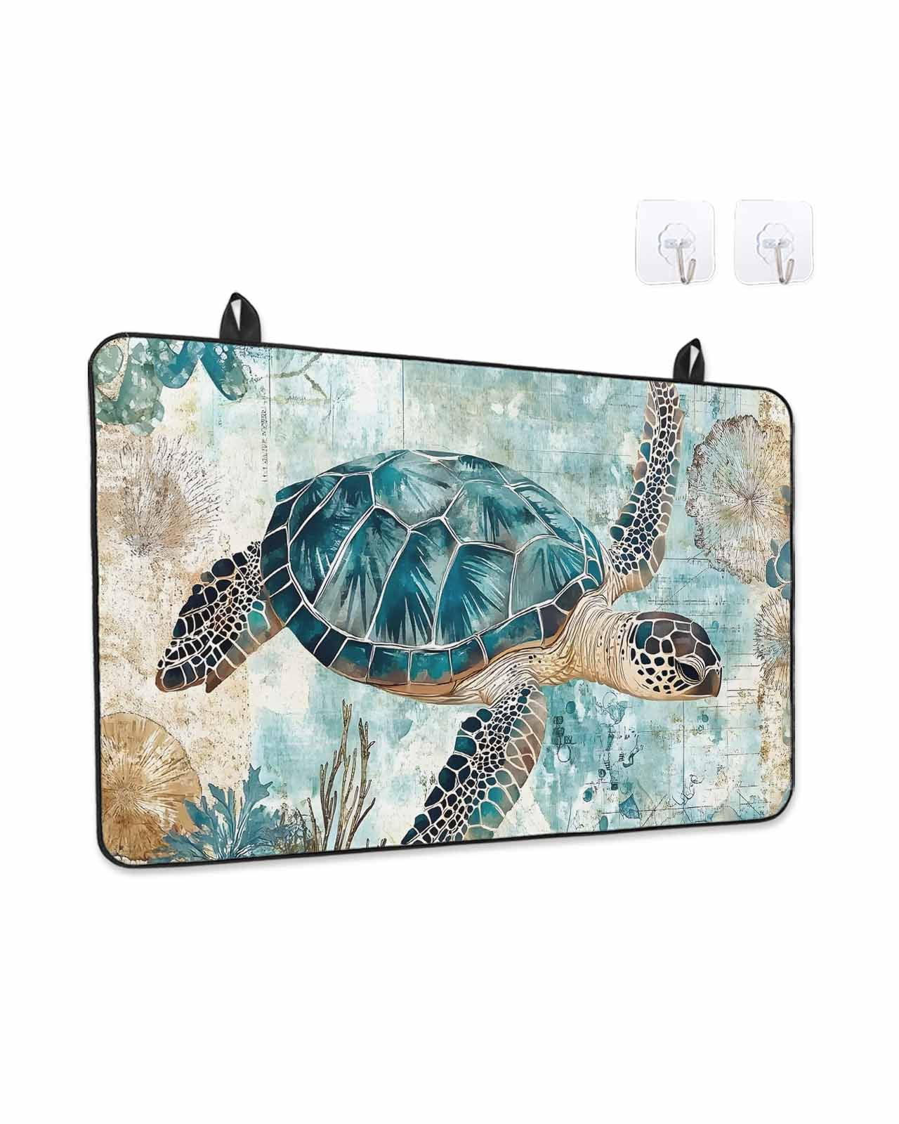 Turtle Kitchen Accessory Teal Coastal Turtle Stove Top Covers for Electric Stove, Kitchen Glass ...