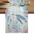 thumbnail image 1 of Teal Coastal Turtle Table Runner 48 Inches, Beach Nautical Ocean Coral Seahorse Bed Runner Dresser Scarves Tabletop for Indoor Outdoor Parties/Ceremony/Banquet, 13" x 48", 1 of 8