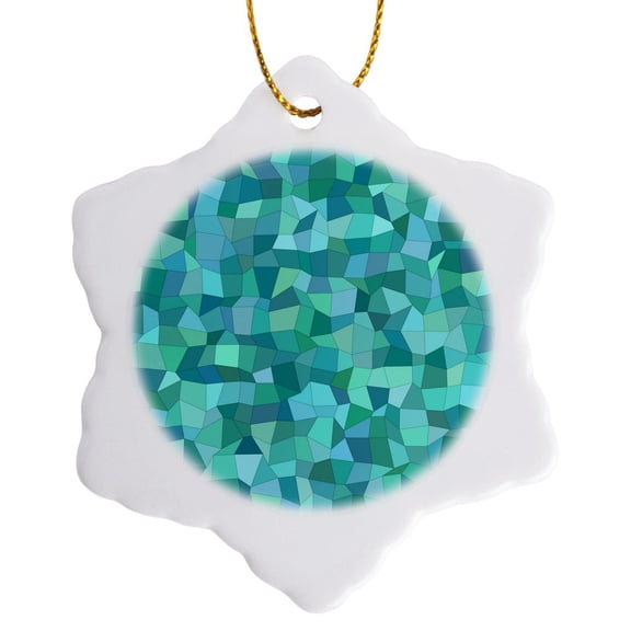 3drose, Teal Color Irregular Rectangle Mosaic, 3 inch Snowflake Porcelain Ornament