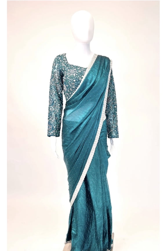 Teal Color Readymade Saree