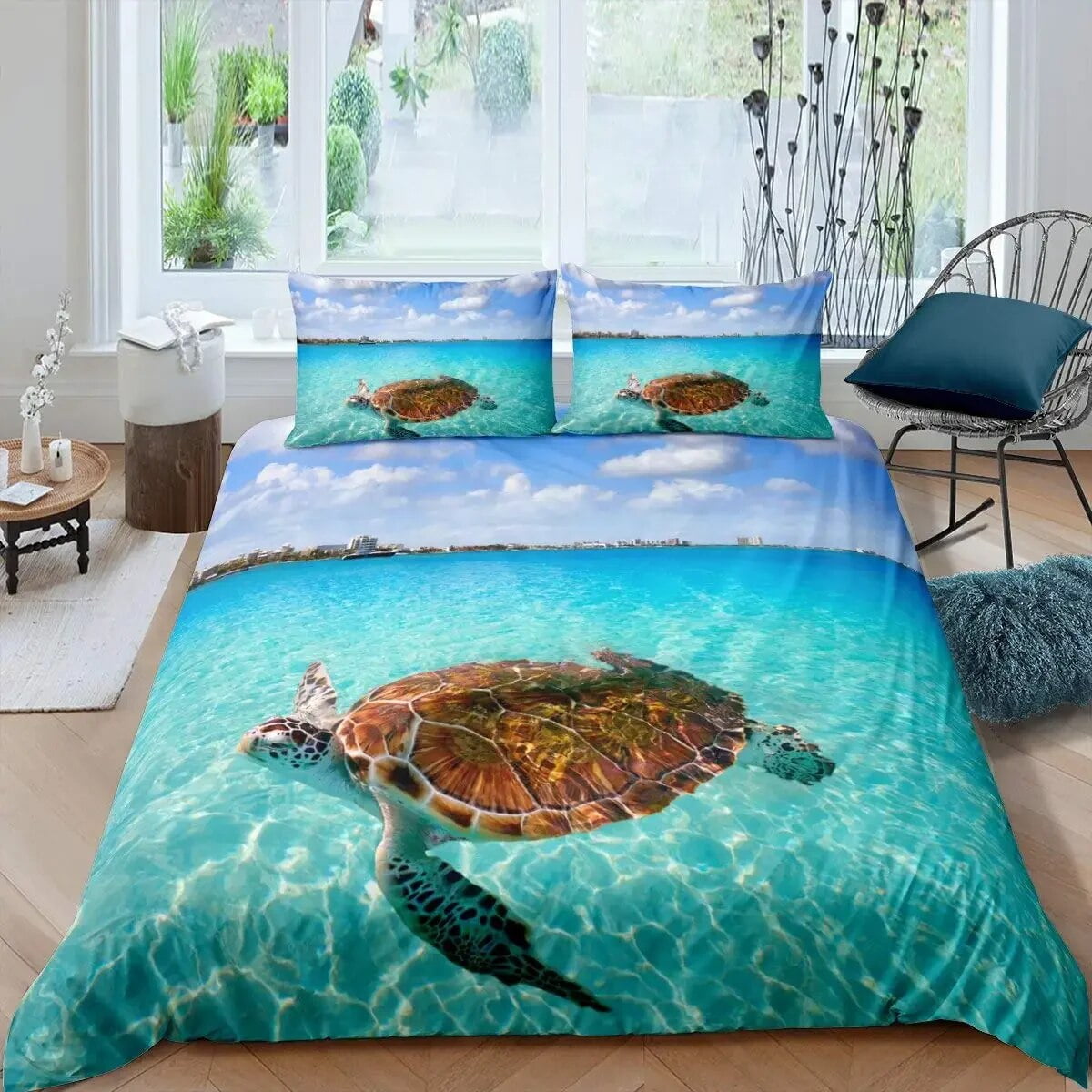 Teal Comforter Cover King Ocean Spanish Mackerel Duvet Cover Nautical ...