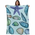 thumbnail image 1 of Teal Conch Coastal Blanket Soft Cozy Warm Throw Blanket for Couch, Plush Fuzzy Flannel Fleece Blankets for Sofa, Summer Beach Shell Starfish Ocean Bed Blankets Lightweight Gifts for Women, 40"x50", 1 of 9