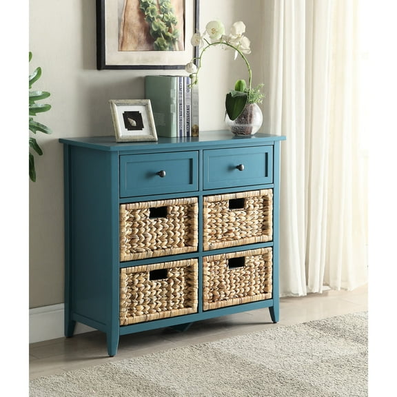 Teal Console Storage - 6 Drawers For Practical Home Organization Finish Table Classic Yet Contemporary Design