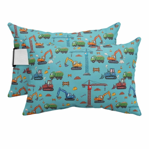 Teal Construction Vehicle Outdoor Pillows for Chaise Lounge Chair Beach Headrest Pillow Set of 2 Waterproof Lumbar Pillows with Insert&Adjustable Strap Modern Excavator Crane Pool Pillow 12"x20"
