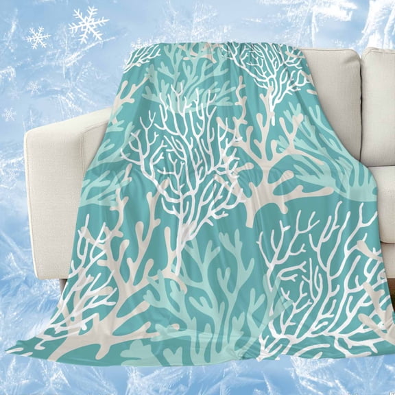 Teal Coral Coastal Cooling Blanket for Hot Sleepers, Soft Breathable Cool Summer Blanket for Night Sweats, Ocean Nautical Seaside Beach Lightweight Ice Silk Bed Throw Blankets All Season 50"x60"