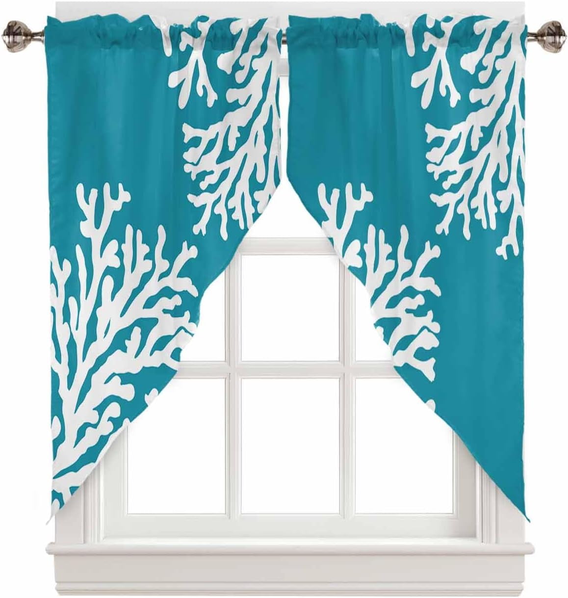 Teal Coral Coastal Swag Curtains For Living Room/bedroom Summer Beach