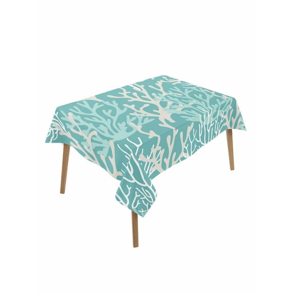 Teal Coral Coastal Table Cloth, Ocean Nautical Seaside Beach Waterproof Tablecloth for Rectangle Tables, Reusable Washable Fabric Table Cover for Restaurant Kitchen Dining Tables 60"x102"