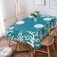thumbnail image 1 of Teal Coral Rectangle/Square/Round Waterproof Tablecloths 60x84 inch Aqua Summer Beach Nautical Seaside Coastal Polyester Table Cloth Table Cover Tabletop for Wedding Party Dinner, 1 of 6
