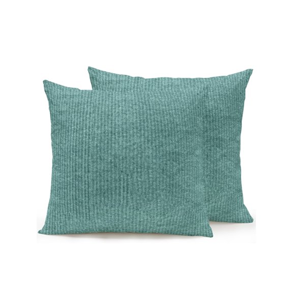 Teal Corduroy Textured 18x18 Inch Outdoor Throw Pillows with Inserts, Set of 2 Minimalist Mint Green Ribbed Lines Waterproof Decorative Square Cushions for Patio Porch Couch Sofa
