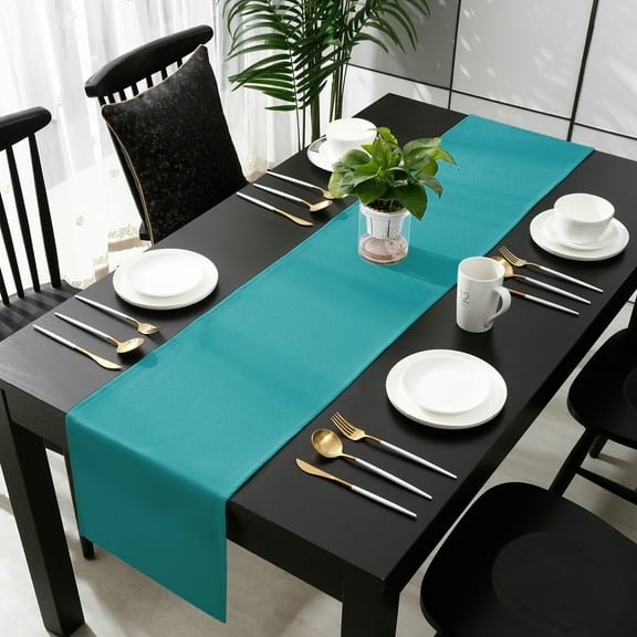 Teal Cotton Linen Table Runner 13 x 90 inch Turquoise Pure Teal Non-slip Rectangular Dining Table Decor for Wedding Party Holiday Dinner