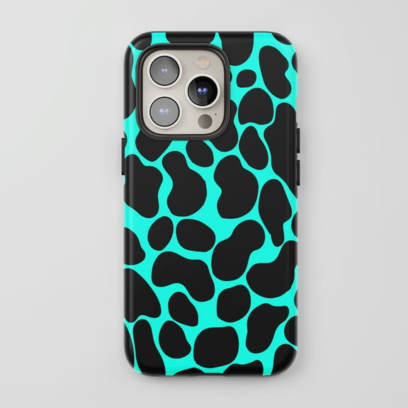 Teal Cow Print For All iPhone Series Protective Phone Case Trendy Pattern