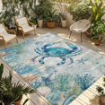 thumbnail image 1 of Teal Crabs Coastal Outdoor Rug for Patio/Deck/Porch, Non-Slip Large Area Rug 5 x 8 Ft, Summer Beach Coral Nautical Ocean Indoor Outdoor Rugs Washable Area Rugs, Reversible Camping Rug Carpet Runner, 1 of 8