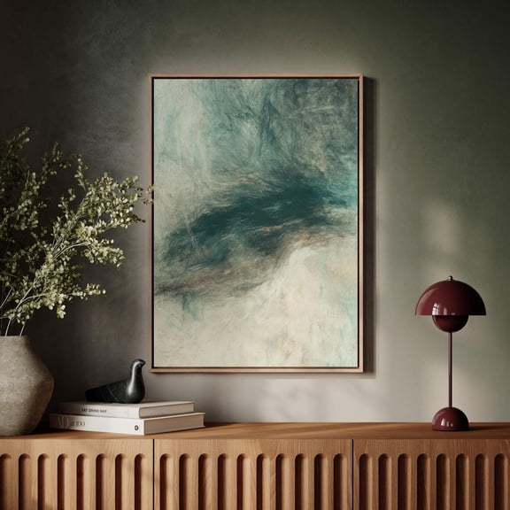 Teal And Cream Abstract Art With Soft Brush Textures And Ocean Storm Vibes For Modern Coastal Or Minimalist Wall Decor, Home Decor, Art Print, Gallery Wall, Unfreamed 20x30