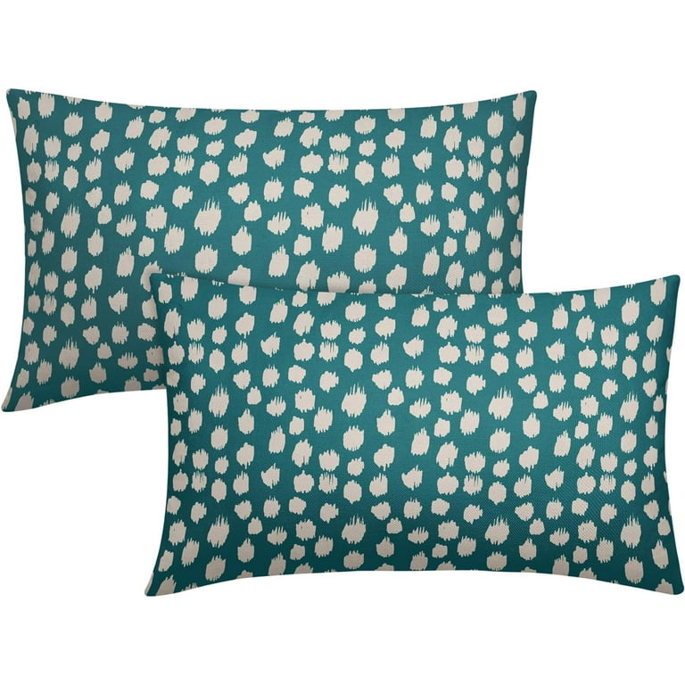 Teal Cream Dots Lumbar Pillow Covers 12x20 Set of Boho Design