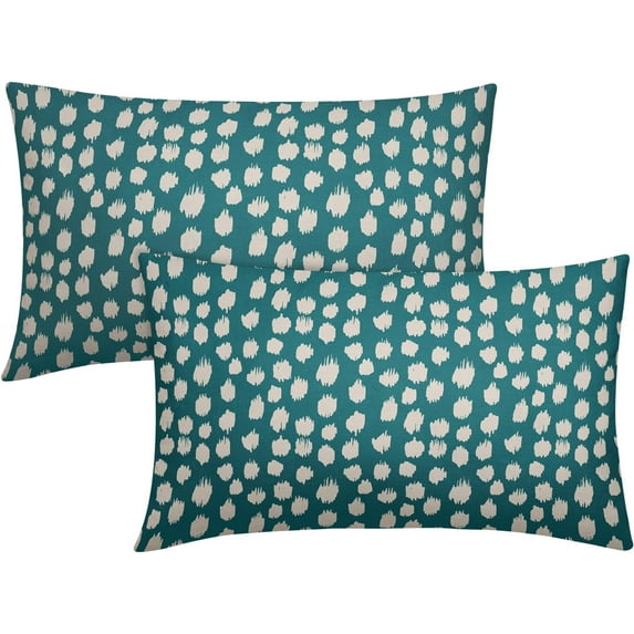 Teal Cream Dots Lumbar Pillow Covers 12x20 Set of 2 Boho Design Polka Dot Print Throw Pillows Modern Outdoor Decorative Pillowcase Rectangle Linen Cushion Cases Decor for Sofa Couch Bed