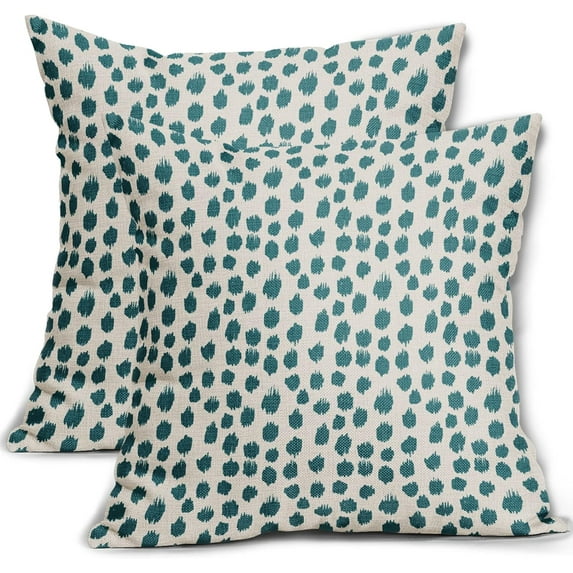 Teal Cream Pillow Covers 18x18 Set of 2 Boho Design Polka Dot Throw Pillows Modern Brush Strokes Print Decorative Outdoor Pillowcase Square Cushion Cover Linen Case for Home Sofa Couch Bed
