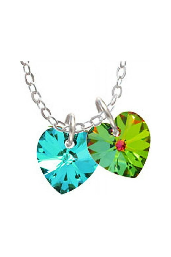 Teal Crystal Heart - Vitrail Crystal Heart Sophia Necklace, 18"+1"