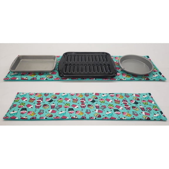 Teal Cupcake Hot Pads or Hot Pad Runner by Penny's Needful Things (Runner: 11 x 40in)