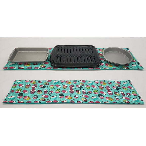 Teal Cupcake Hot Pads or Hot Pad Runner by Penny's Needful Things (Small Hot Pad: 18 x 11.5in)